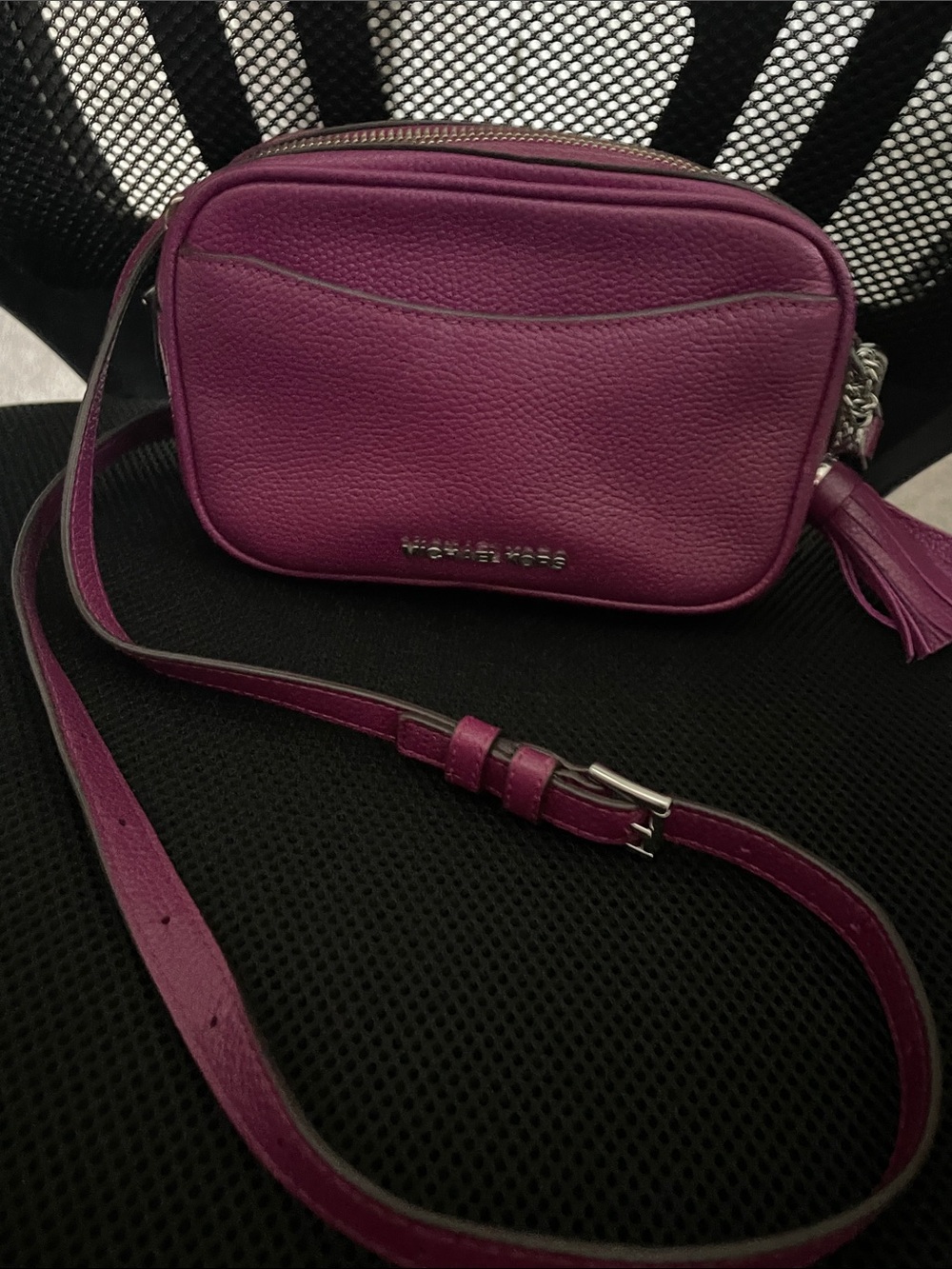 Michael Kors Purple Pebbled Leather Crossbody with Tassel